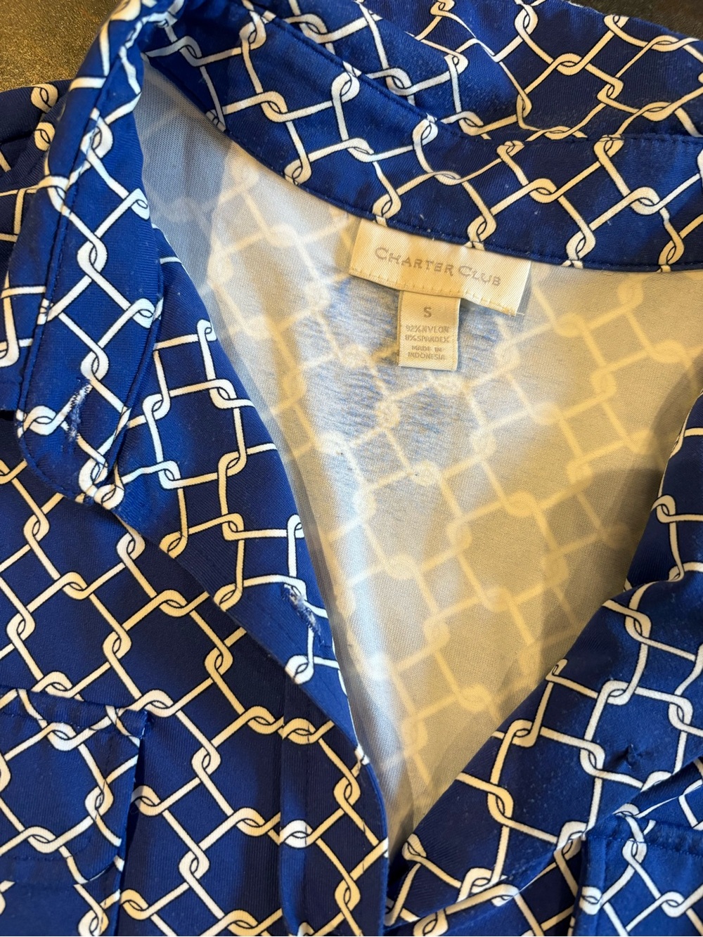 Charter Club Blue Geometric Button-Up Blouse Small - Picture 2 of 8
